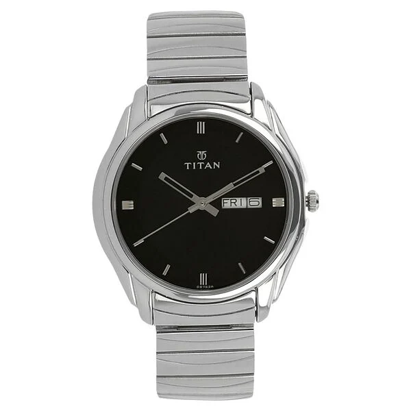 Titan Quartz Analog with Day and Date Black Dial Stainless Steel Strap Watch for Men (ns1578sm04)