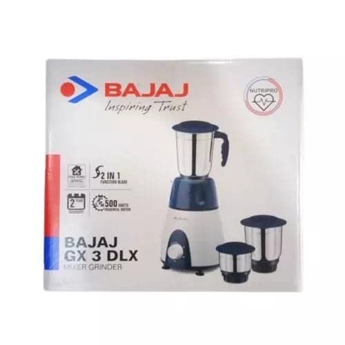 BAJAJ GX3 DLX 500 Watts 3 Jar Gx 500 Mixer Grinder (3 Jars, Dark Blue)