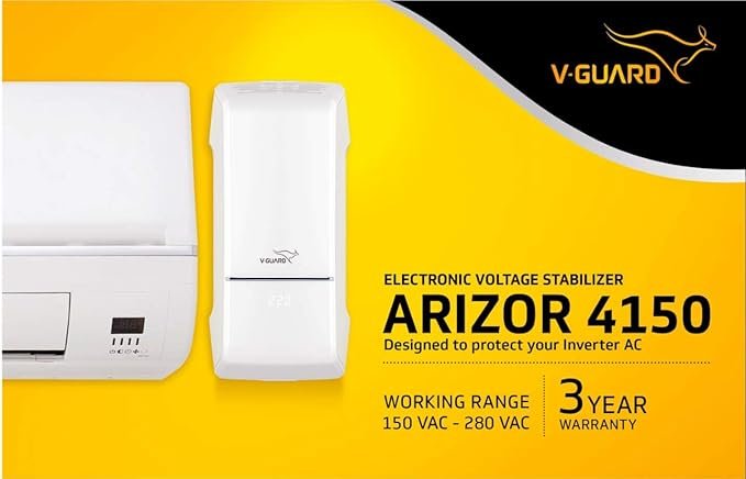 V-Guard ARIZOR 4150 Voltage Stabilizer for Inverter AC Upto 1.5 TON (White, 150 VAC-280 VAC)