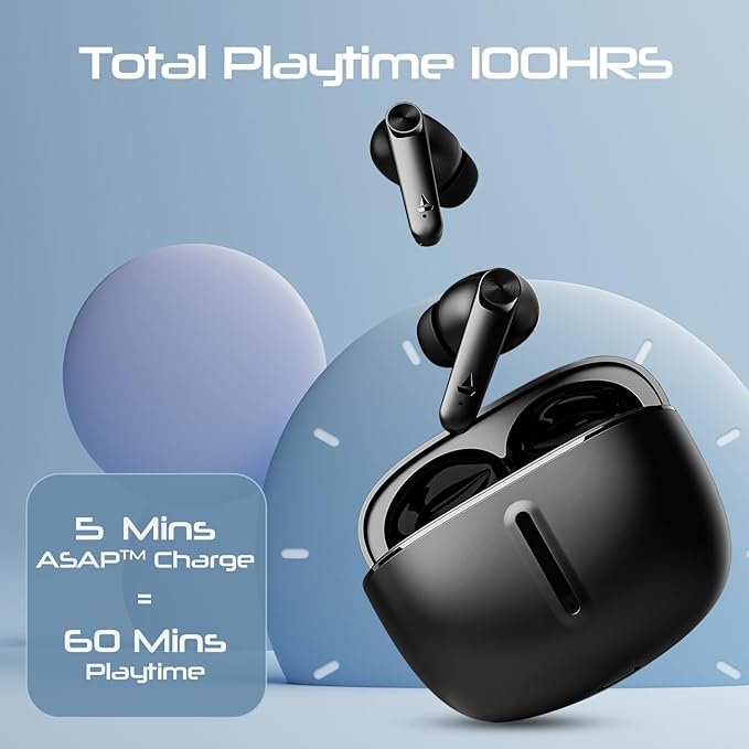 boAt Airdopes 200 Plus Truly Wireless in Ear Ear Buds w/ 100 Hours Playback, Quad Mics ENx Tech, 13mm Drivers, Beast Mode(50ms Low Latency), ASAP Charge(5 Min=60 Min), IWP Tech, BT v5.3(Carbon Black)