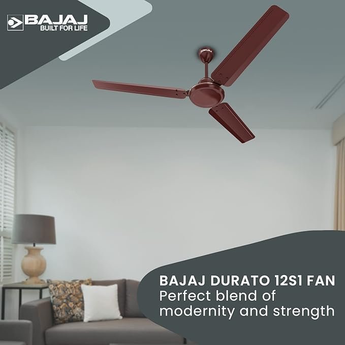 Bajaj Durato 12S1 1200Mm (48") Ceiling Fans For Home |Bee Star Rated Energy Efficient Ceiling Fan|Thermatuff Technology| High Airdelivery & Highspeed 400 Rpm| 3-Yr Warranty Brown