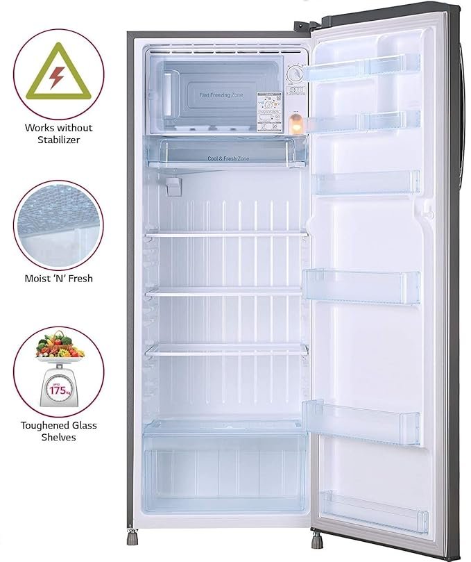 LG 261 L 3 Star Inverter Direct Cool Single Door Refrigerator(GL-B281BPZX, Shiny Steel, Fast Ice Making , Gross Volume- 270 L)