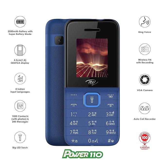 itel Power110 (4.5cm,Big Battery, Deep Blue)