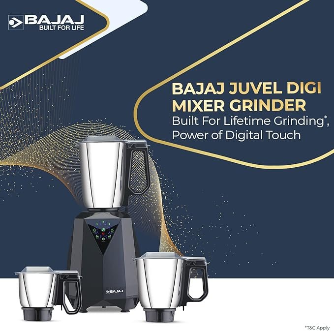 Bajaj Juvel Digi Mixer Grinder 800 Watts 3 Jars, Dark Grey