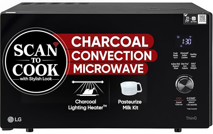 LG 28 L Wi-Fi Enabled Charcoal Convection Healthy Microwave Oven (MJEN286UFW, Black, Diet Fry) - 2023 Model