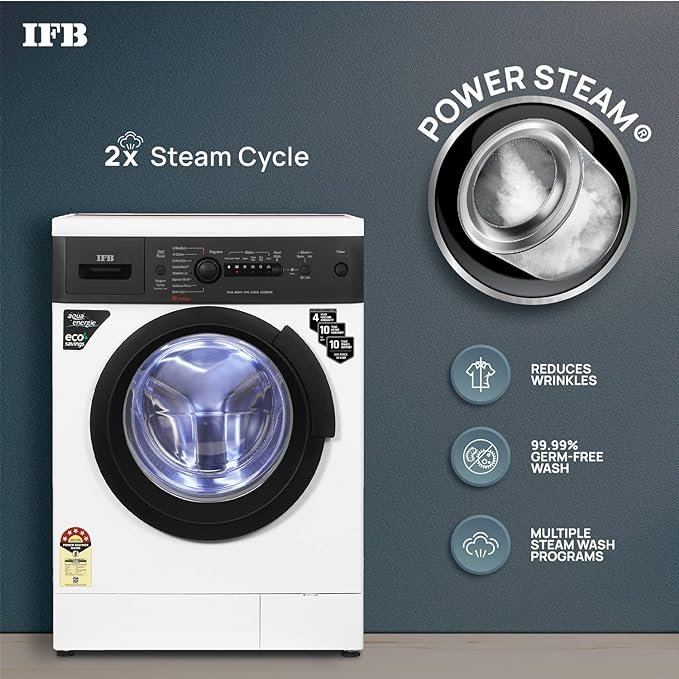 IFB 6 Kg 5 Star Fully Automatic Front Load Washing Machine 2X Power Steam (DIVA AQUA BXS 6008, White & Black, In-built Heater, 4 years Comprehensive Warranty)