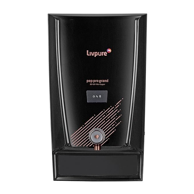 Livpure Pep Pro Grand RO+UV+Mineraliser+Copper, 15 LPH Water Purifier | Suitable for Borewell, Tanker, Municipal Water - 7 L Storage Tank, Black