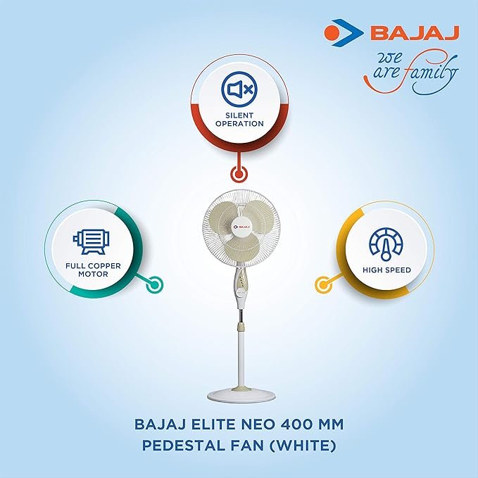 Bajaj Elite Neo 400 mm Pedestal Fan (White) Visit the Bajaj Store