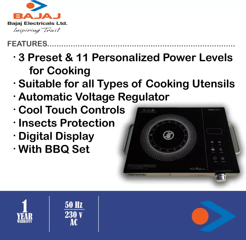 BAJAJ IRX 220F INFRARED COOKTOP 740311 Radiant Cooktop  (Black, Jog Dial, Touch Panel)